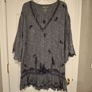 Kyla Seo Pola Dress Embroidered Caite Karyn Bell Sleeves Navy Small Boho Indie